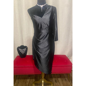 Classy Sexy Blk Aidan By Adrianna Papell Womens One Shoulder Sheath Black Dress